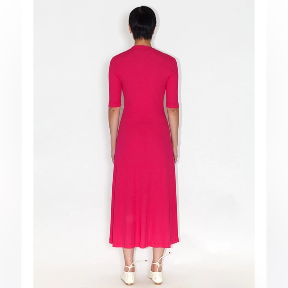 Rosetta Getty Cropped Sleeve U-Neck T-Shirt Dress, Magenta, size M - Picture 3 of 10